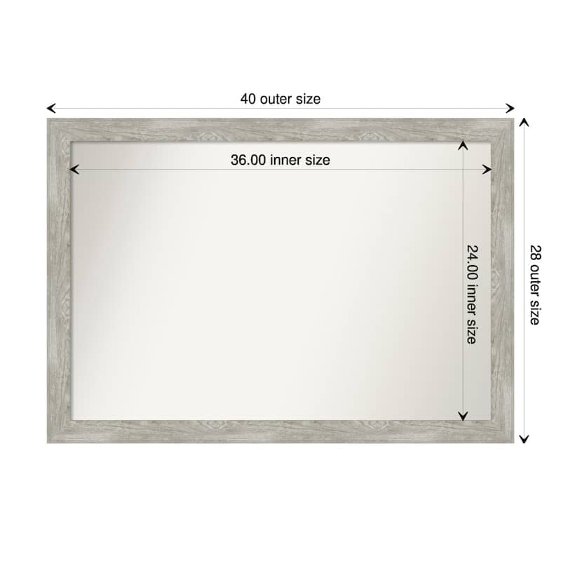 Non-Beveled Bathroom Wall Mirror - Dove Greywash Narrow Frame - 40 x 28 in - Dove Greywash Narrow