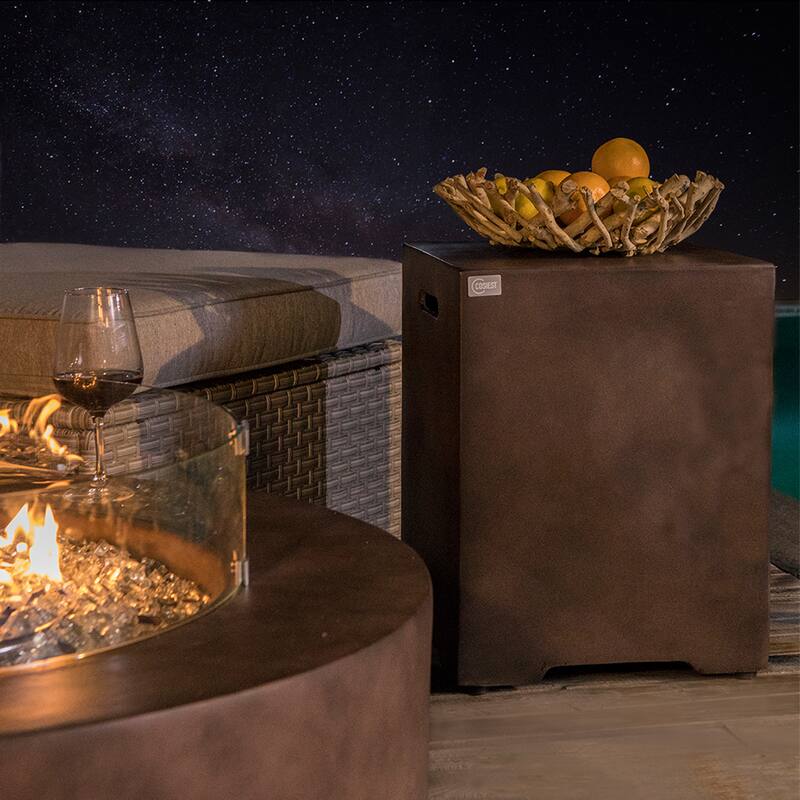 COSIEST Concrete Outdoor Propane Tank Cover Table - Dark Bronze