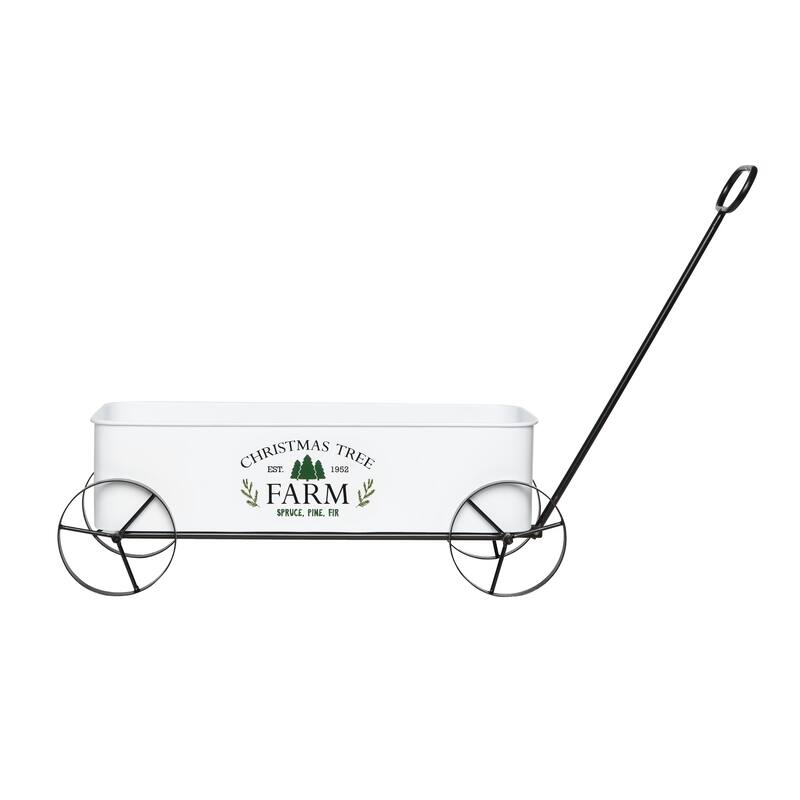 Transpac Metal 24.5 in. Off-White Christmas Enamel Tree Farm Wagon