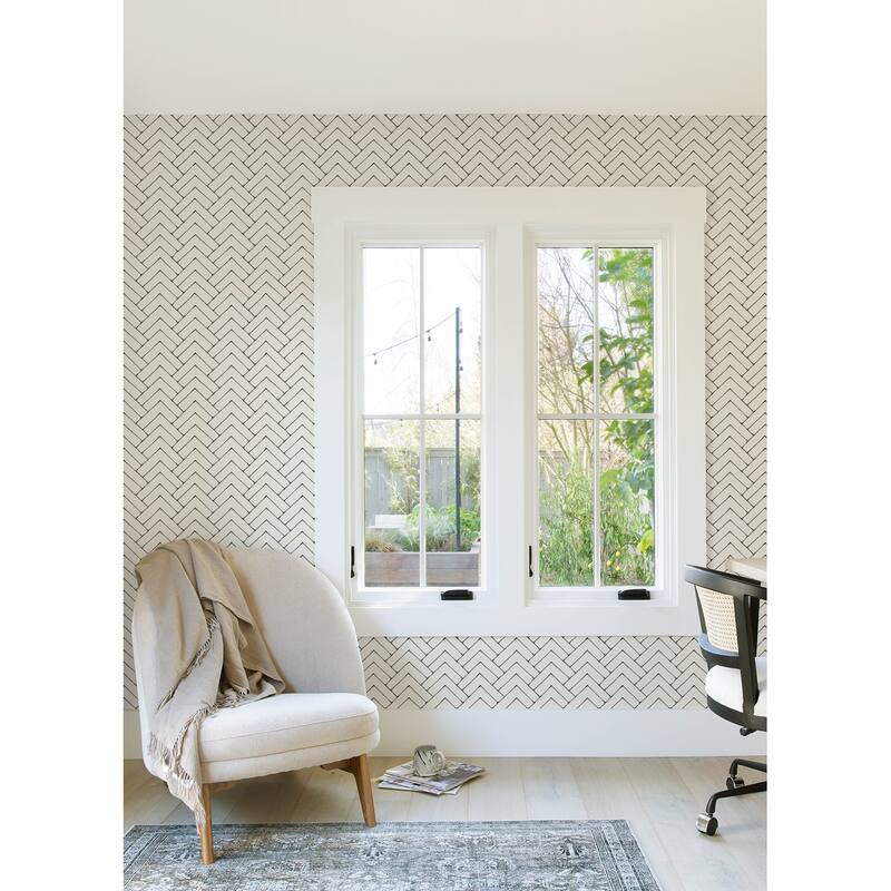 Chesapeake Oswin Black Tiered Herringbone Wallpaper