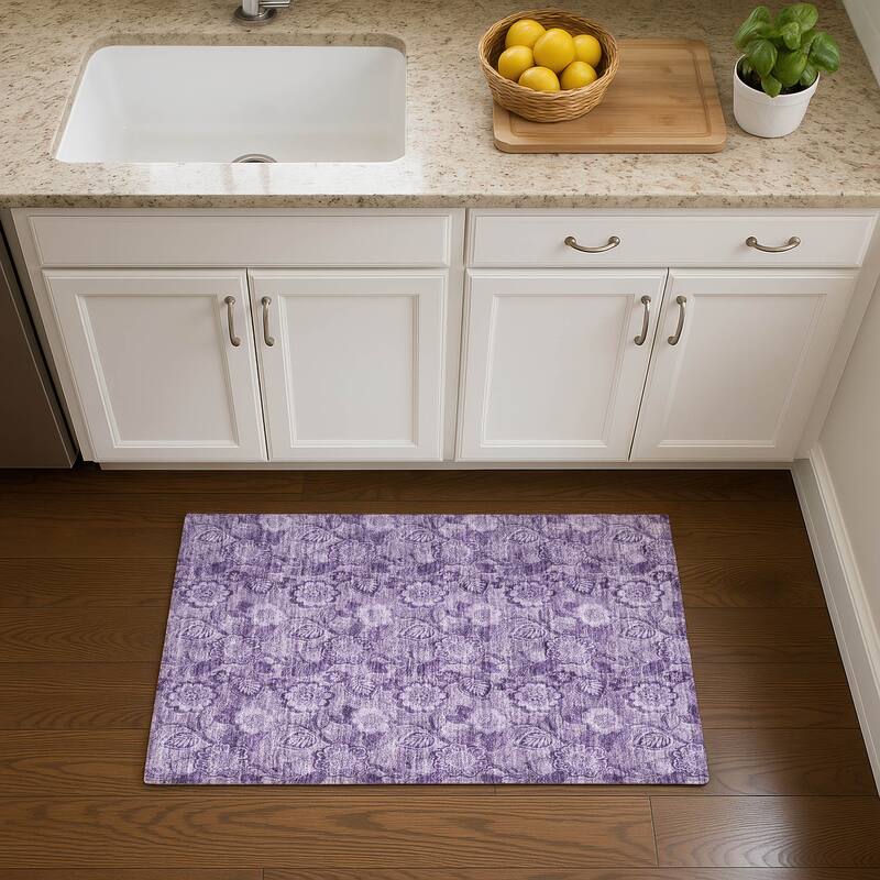 Premium Washable Super Soft Traditional Mayfield Rug - Plum - 1'8" x 2'6"