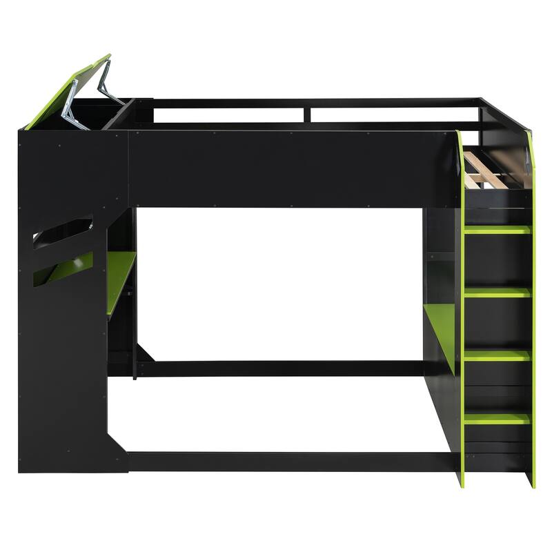 Gaming Loft Bed with Adjustable Desk