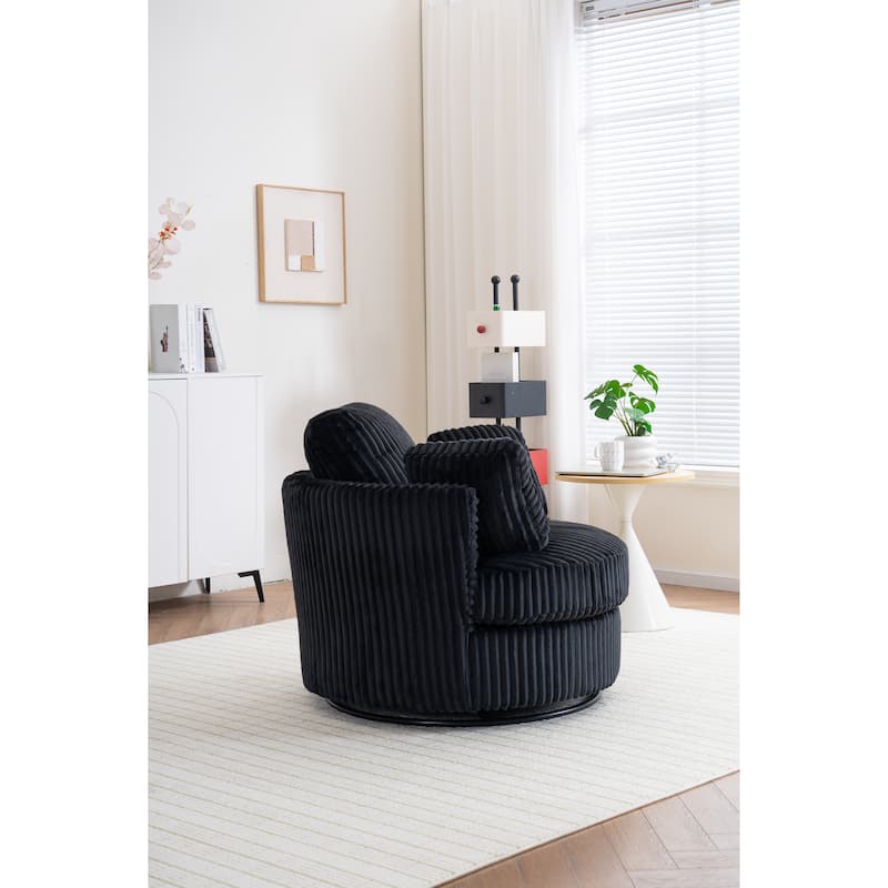 Oversized 360 Degreed Swivel Accent Chair Modern Soft Plush Corduroy Round Barrel Chair for Living Room Bedroom with Pillows
