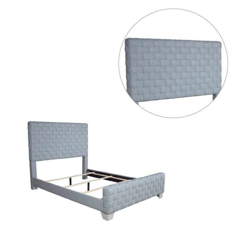 Chenille Upholstered Eastern King Bed in Light Teal and Gray