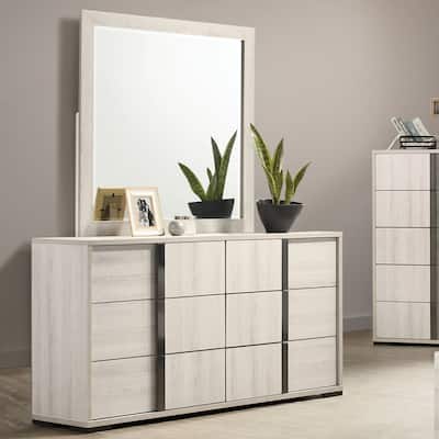 Furniture of America Eltering Contemporary Washed White 2-Piece 6-Drawer Dresser and Mirror Set