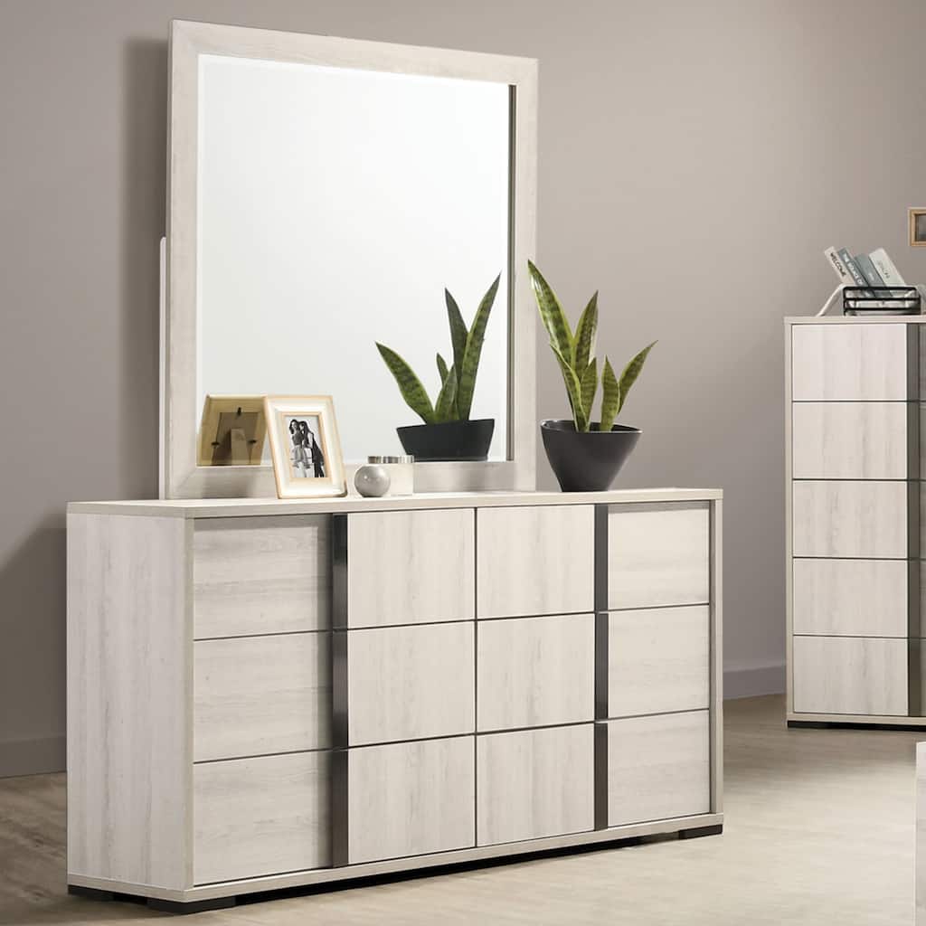 Furniture of America Eltering Contemporary Washed White 2-Piece 6-Drawer Dresser and Mirror Set