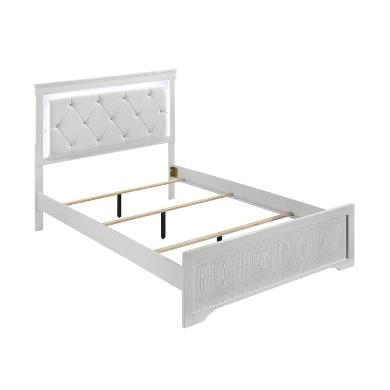 Twin Size MDF Upholstered Platform Bed with LED Headboard in Metallic and Tufted Faux Leather