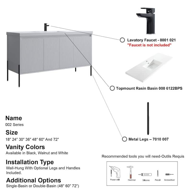 Ripple 60" Bathroom Vanity Kit (Assembly Required)