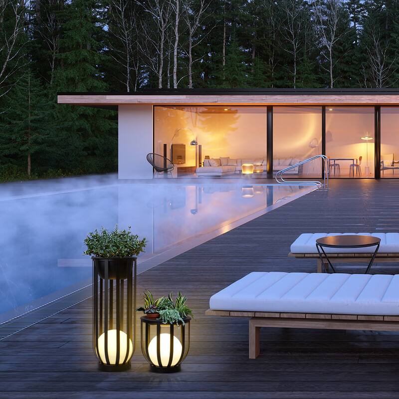 Solar Outdoor LED Floor Lamp with Plant Stand
