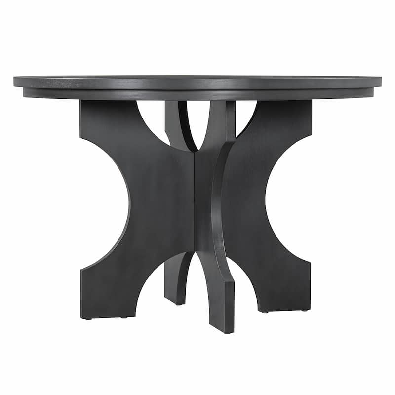 5-Piece Rustic Charm Round Dining Set - 3 Upholstered Chairs with Curved Bench
