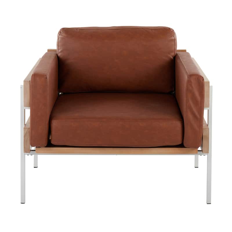 Carbon Loft Kari Accent Chair - Camel Faux Leather/Natural Wood/White Metal