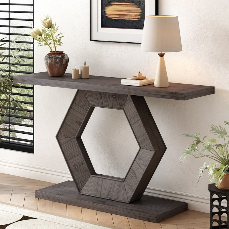 Modern Entryway Table with Innovative Hollow Hexagon Leg - Natural