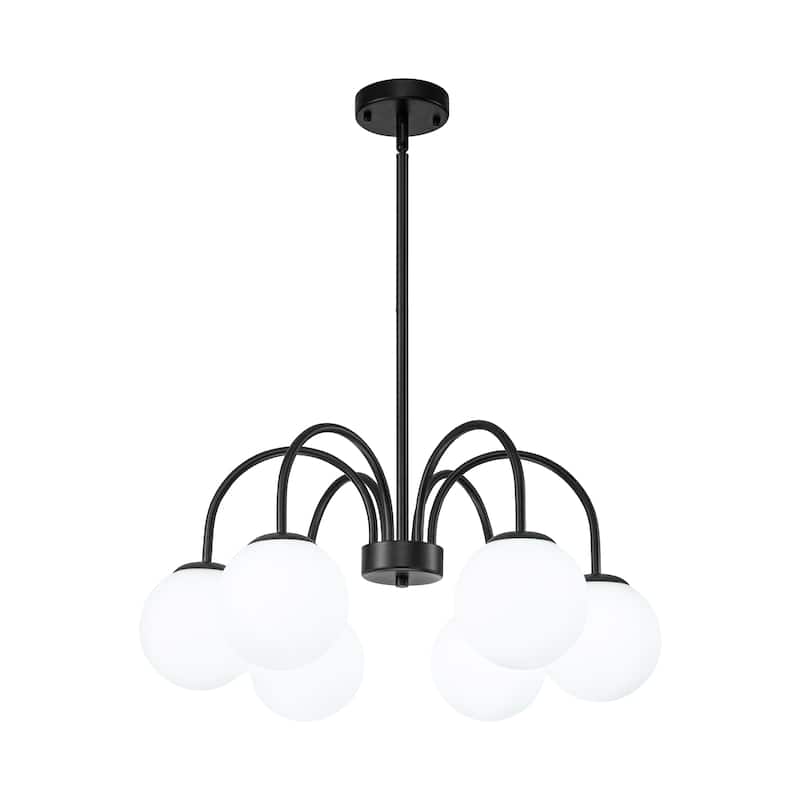 6/ 10-light Mid-Century Modern Black/ Brasss Round Sputnik Glass Globe Bubble Chandelier with Frosted Opal Glass Globe