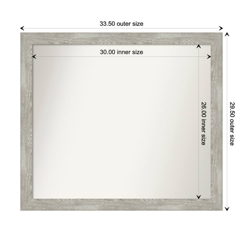 Dove Greywash Narrow Framed Non-Beveled Custom Wall Mirror, Bathroom Vanity Mirror - Outer Size: 33.5 x 29.5