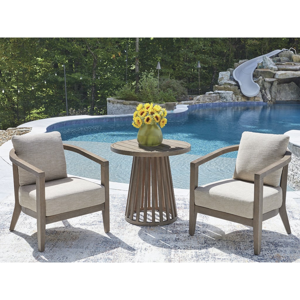 Signature Design by Ashley Cool Days Beige Outdoor Chairs with Table (Set of 3) - 28"W x 28"D x 27"H