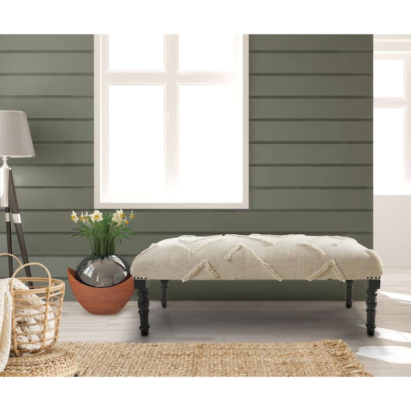 47" Cream Over Tufted Rectangular Bench with Wooden Legs