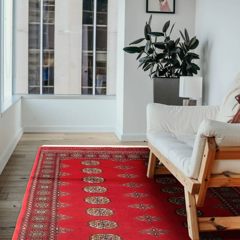 ECARPETGALLERY Hand-knotted Peshawar Bokhara Red Wool Rug - 4'0 x 5'10
