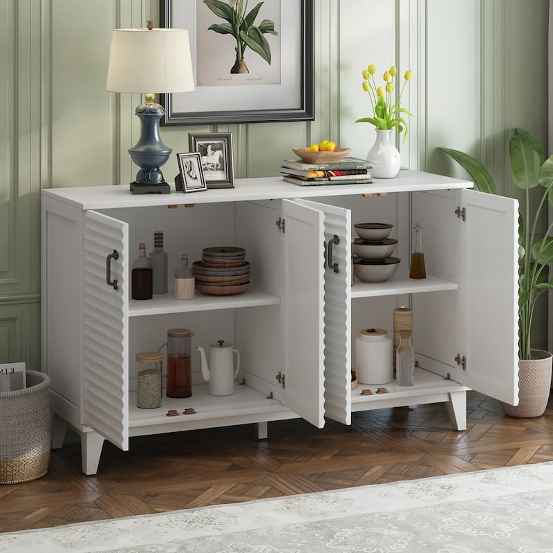 Sideboard with 4 Door Large Storage Buffet with Adjustable Shelves and Metal Handles for Kitchen