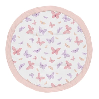 Sweet Jojo Designs Pink and Purple Shabby Chic Butterfly Girl Baby Tummy Time Playmat - Colorful Butterflies Pastel Watercolor