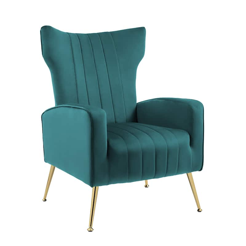 Mid-Century Velvet Wingback Accent Chair with Metal Legs