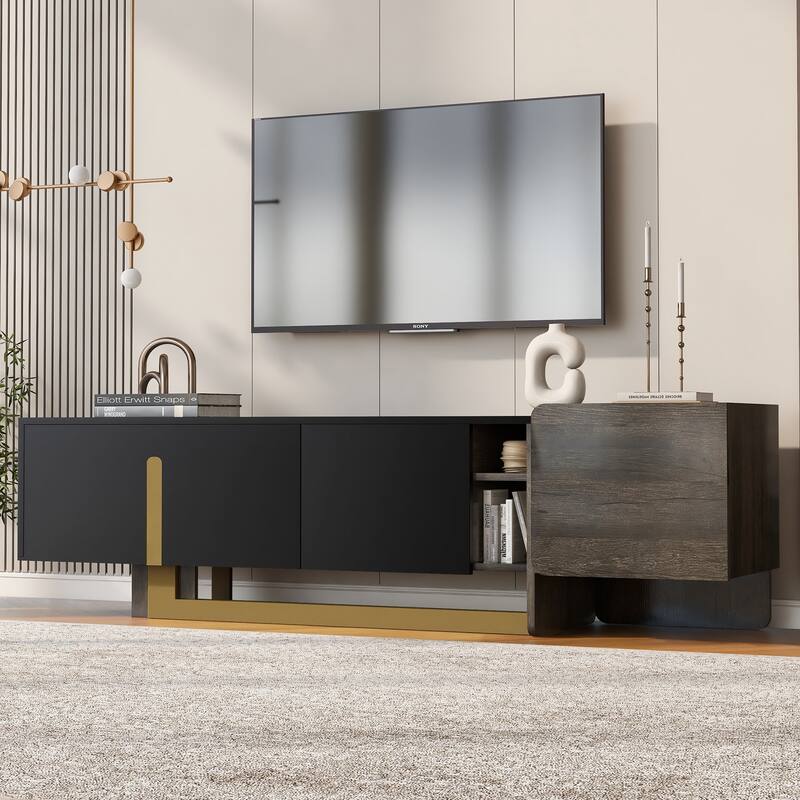 66.7 inch TV Stand Media Console for TVs up to 70", Light Luxury Cabinet with Metal Legs, 2 Doors & 1 Drawer