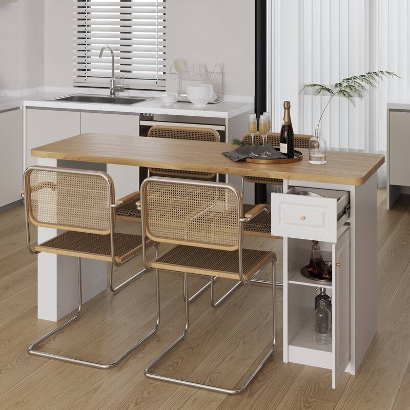 Work Table with Storage Cabinet,Natural Wood Top Kitchen Island Small Ding Table - N/A