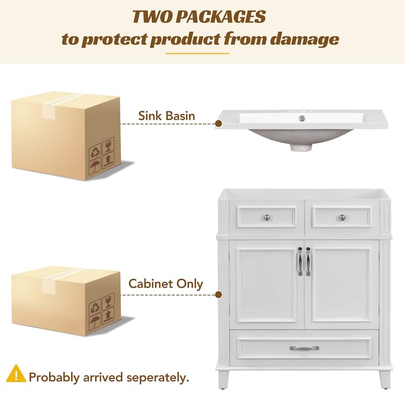 Roomfitters 30" Vanity with Resin Sink, Solid Wood Cabinet with Soft Closing Doors, Retro Freestanding Storage Style