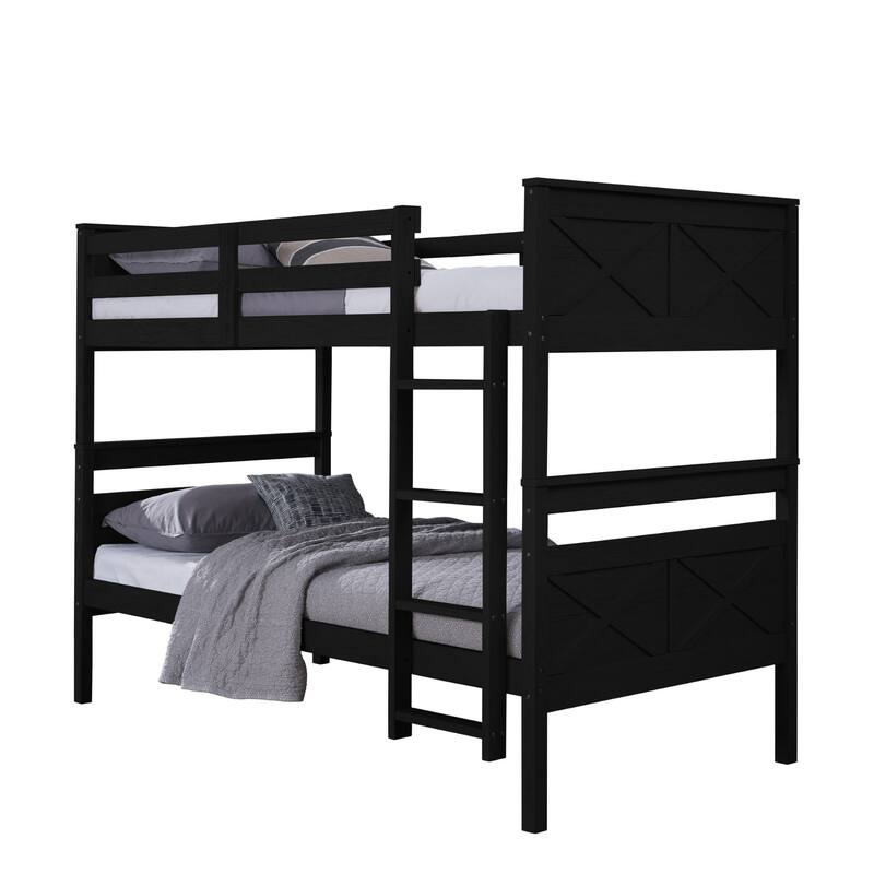 Clayfell Exeter Twin Over Twin Solid Wood Bunk Bed Frame with Guardrails and Ladder, Easy Assembly