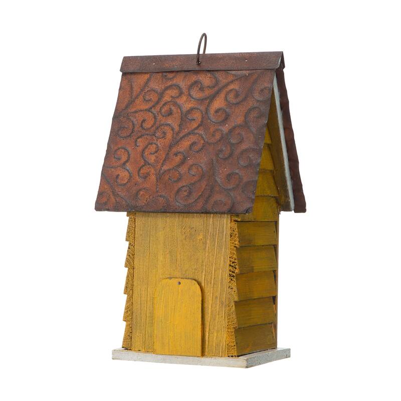 Glitzhome 12"H Retro Distressed Painted Solid Wood Cottage Birdhouse