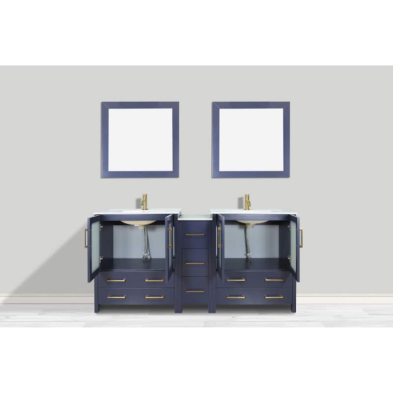 Vanity Art 72" Double Sink Bathroom Vanity Set 7 Dove-Tailed Drawers, 2 Cabinets, 2 Shelves, Soft-Closing Doors with Free Mirror