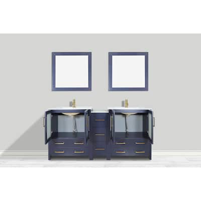 Vanity Art 72" Double Sink Bathroom Vanity Set 7 Dove-Tailed Drawers, 2 Cabinets, 2 Shelves, Soft-Closing Doors with Free Mirror