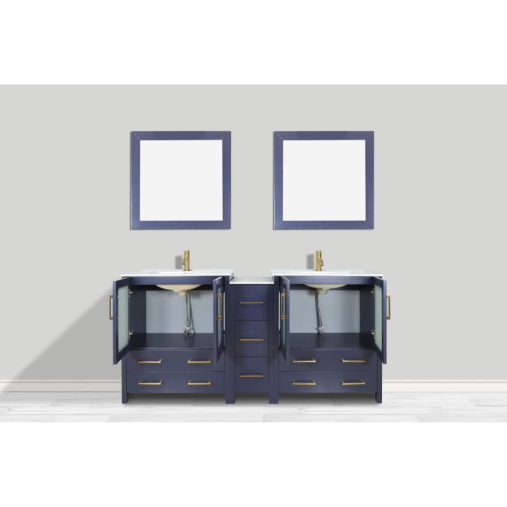 Vanity Art 72" Double Sink Bathroom Vanity Set 7 Dove-Tailed Drawers, 2 Cabinets, 2 Shelves, Soft-Closing Doors with Free Mirror