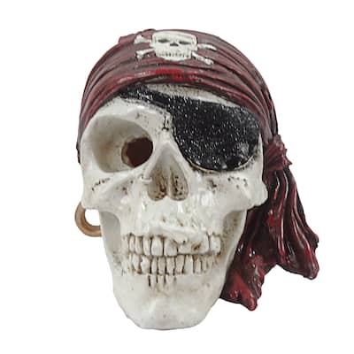 Alpine Corporation WQA1278HH 6in Tall Skeleton Pirate Head with Color Changing LED Lights, Halloween Skull Decoration