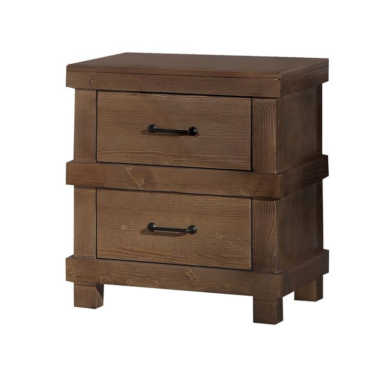 Antique Oak Finish Nightstand with Two Spacious Drawers