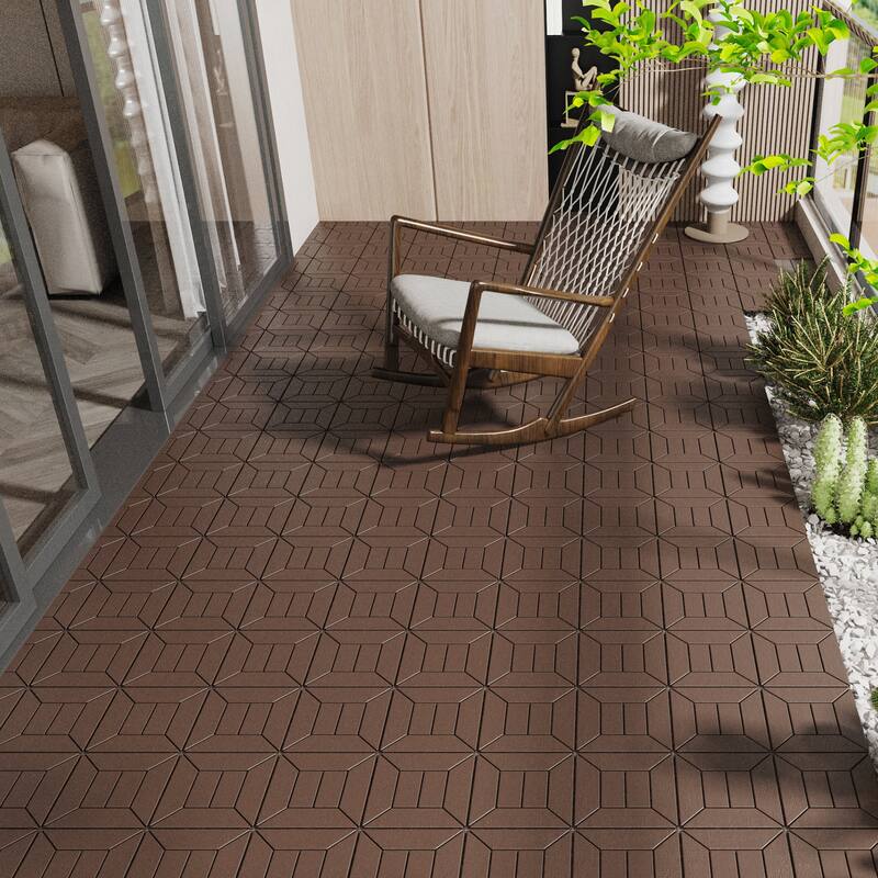 12" Interlocking Patio Deck Tiles – DIY Modular Flooring for Porch, Poolside, Balcony (44-Piece Set) - 44pcs - Brown