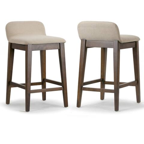Set of 2 Atia Dark Brown Rubberwood Barstool with Low Back Fabric Seat