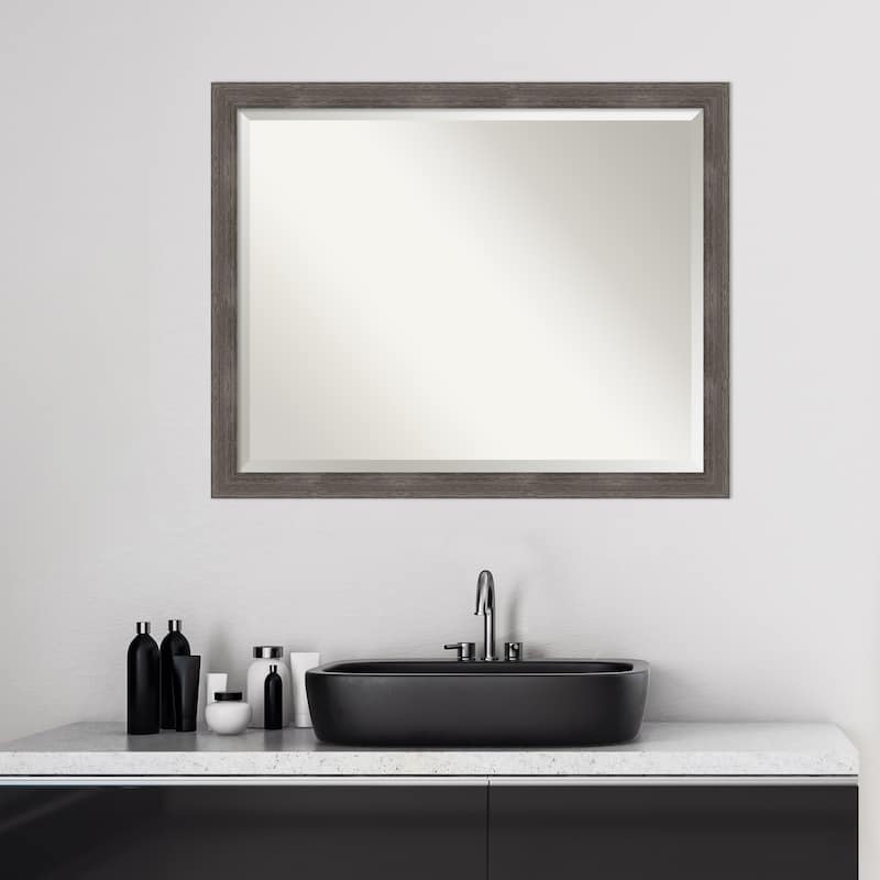 Beveled Wood Bathroom Wall Mirror - Pinstripe Lead Grey Frame - Pinstripe Lead Grey