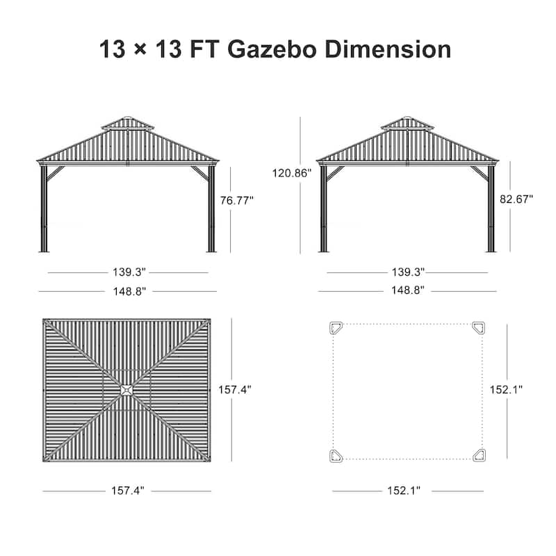 PURPLE LEAF Outdoor Galvanized Steel Hardtop Gazebo, Aluminum Frame Gazebo With Curtains