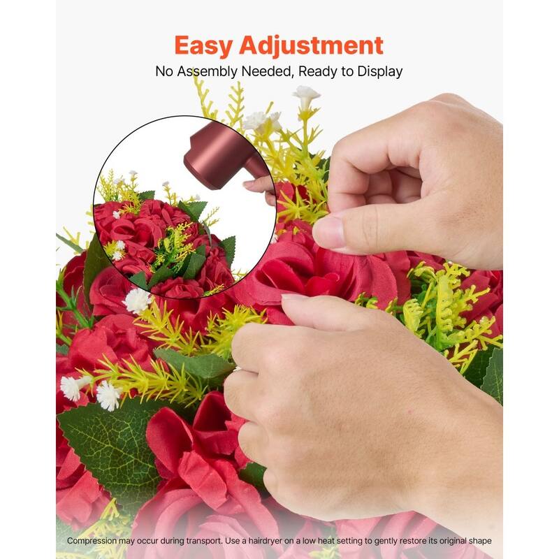 Red Silk Rose Flower Balls Set of 10 with Stable Base for Decor - 9.45 x 9.45 x 4.27 inch