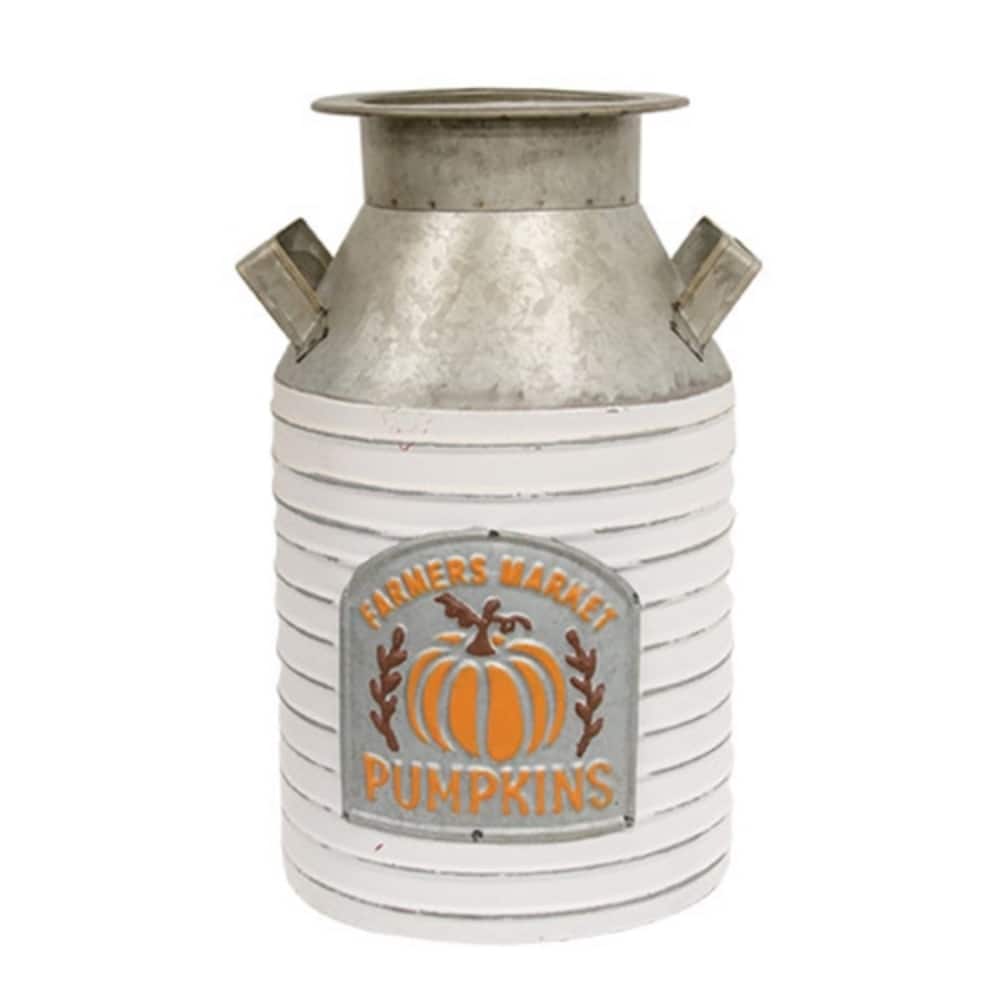 Distressed Ribbed Metal Farmers Market Pumpkins Milk Can Decor