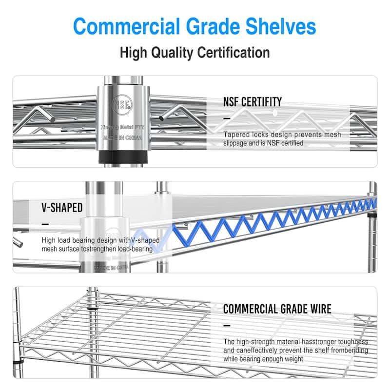 3 Tier Heavy Duty 1050 LBS NSF Height Adjustable Metal Storage Shelves