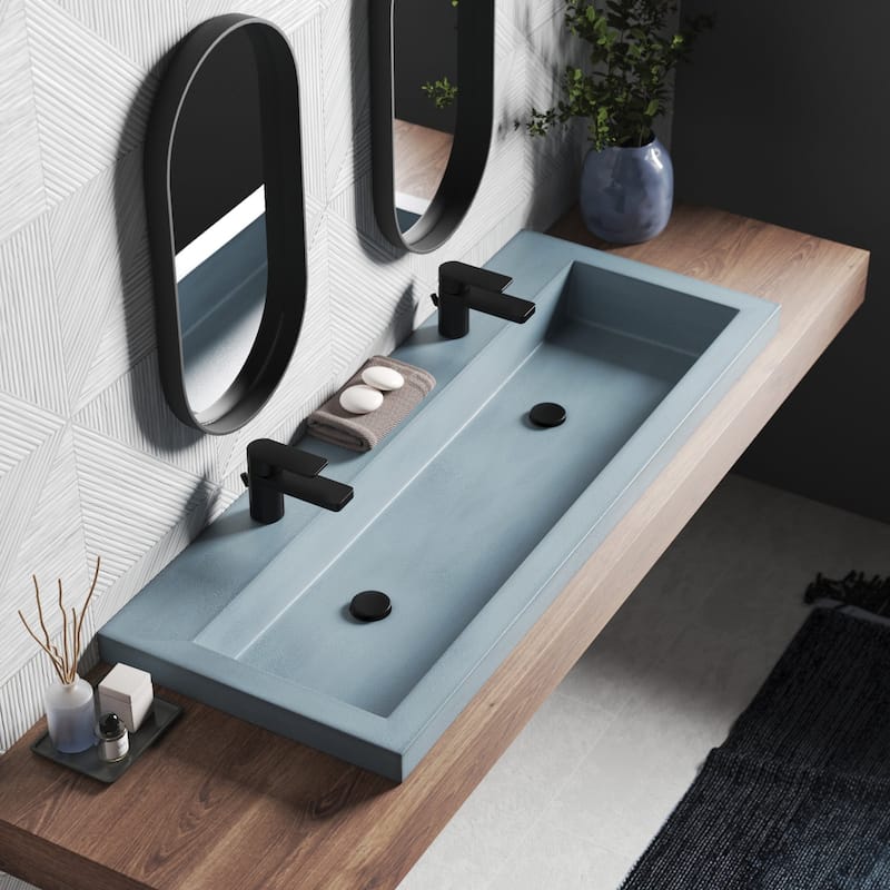 Trough 48-inch NativeStone Drop-in Double Bathroom Sink - 48" x 19" x 5" - Ocean - Two Faucet Holes