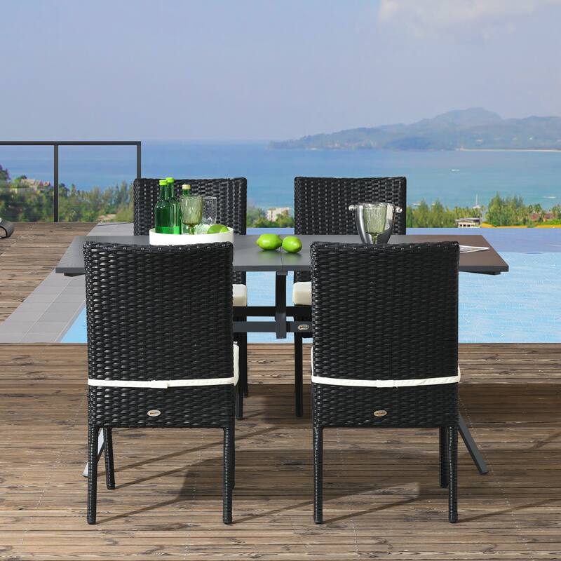 4 PE Rattan Outdoor Dining Chairs with Cushions, Patio Wicker Dining Chairs with Backrests for Porch