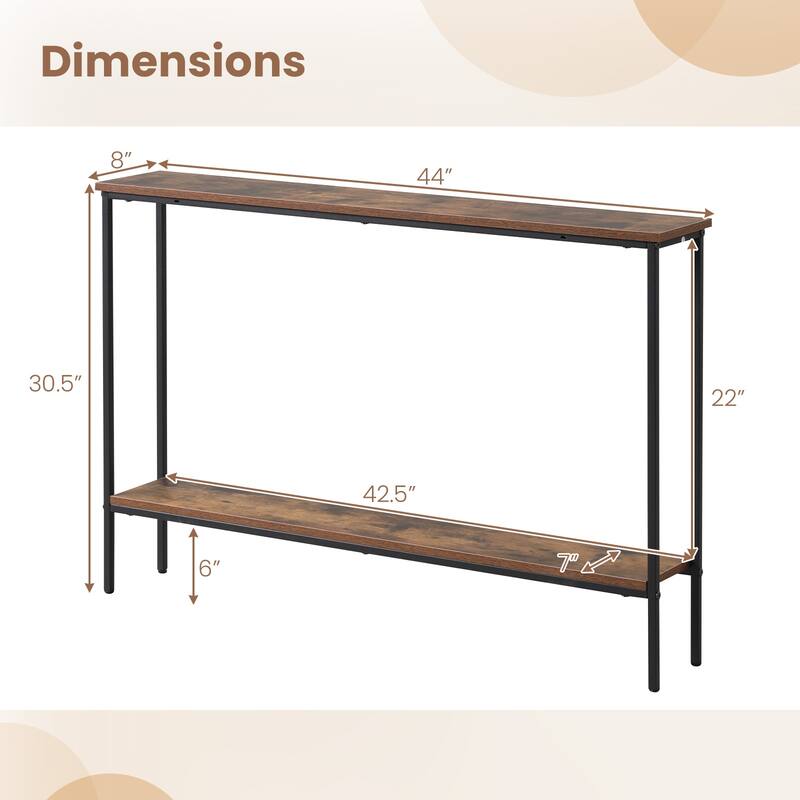 44 Inch Modern 2-Tier Console Table with Lower Storage Shelf for Entryway Living Room or Hallway - 44"L x 8"W x 30.5"H