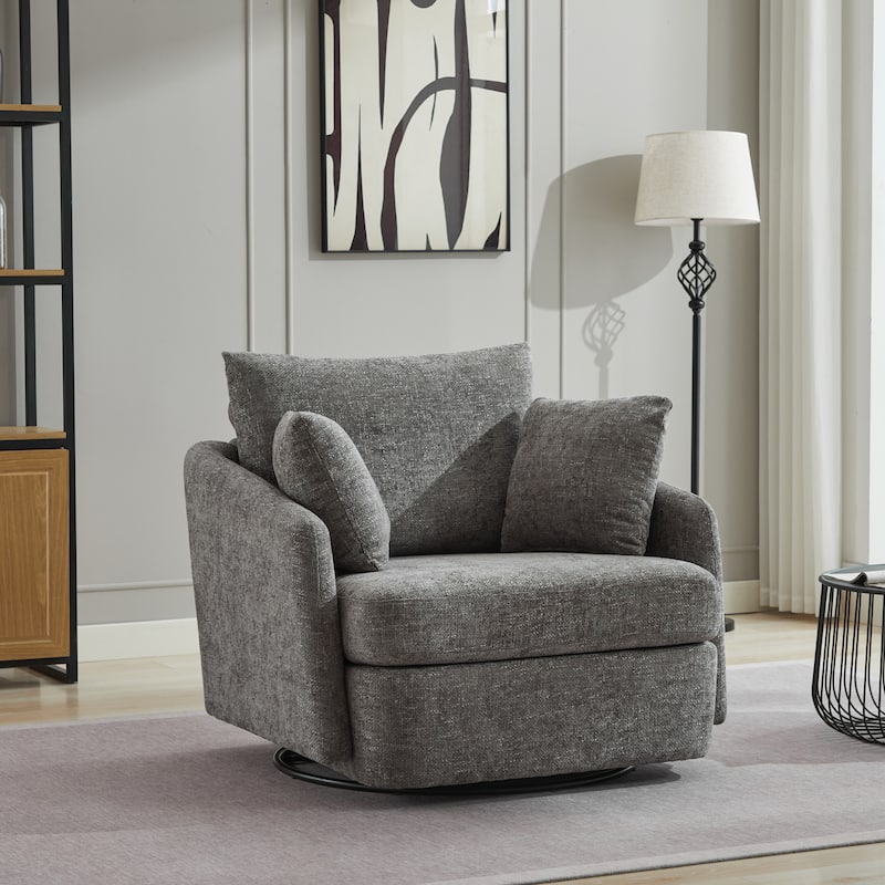 40.6" W Upholstered Swivel Accent Sofa Chair With Pillows - Chair/Charcoal
