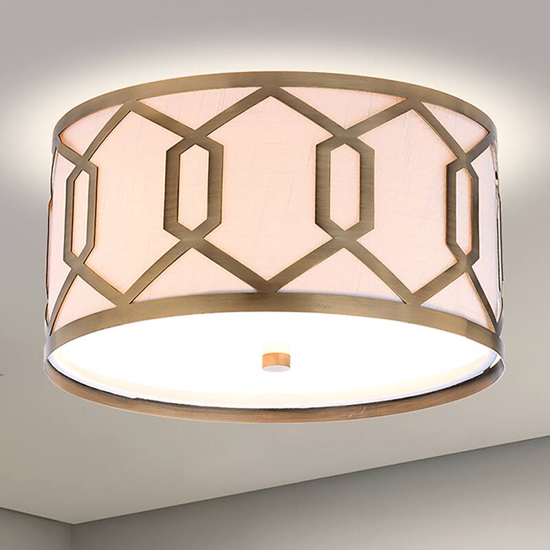 Aria Metal LED Flush Mount, by JONATHAN Y - 2-Light - Brass Gold