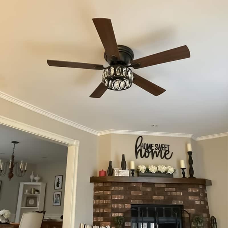 52 inch 5-Blade Flush Mount Crystal Ceiling Fan with Light Remote