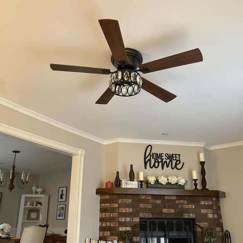52" Black Industrial 5-Blade Ceiling Fan with Light Kit and Remote