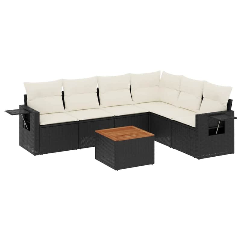 vidaXL 7 Piece Patio Sofa Set with Cushions Black Poly Rattan - 24.4" x 24.4" x 27.2"