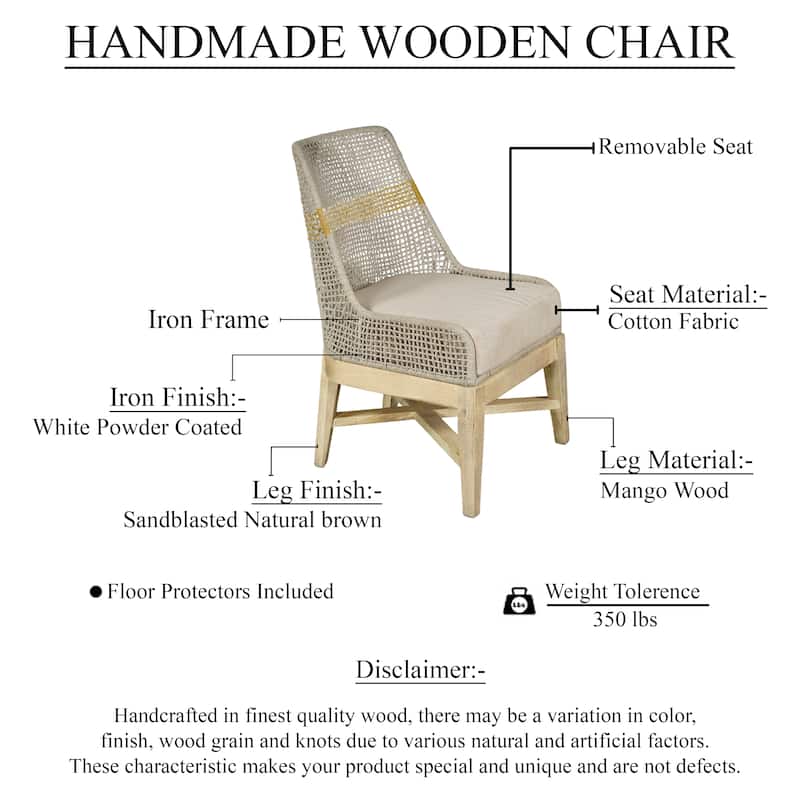 Avira Set of 2 Dining Chairs Handcrafted Mango Wood Cotton Rope Weaving Beige Cushion
